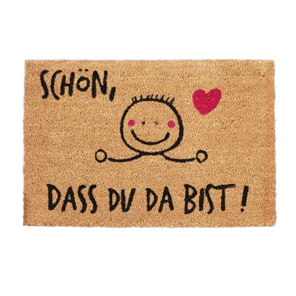 Deurmat kokos SCHÖN, DASS DU DA BIST zwart - bruin - rood - natuurvezel - kunststof - 60 x 2 x 40 cm