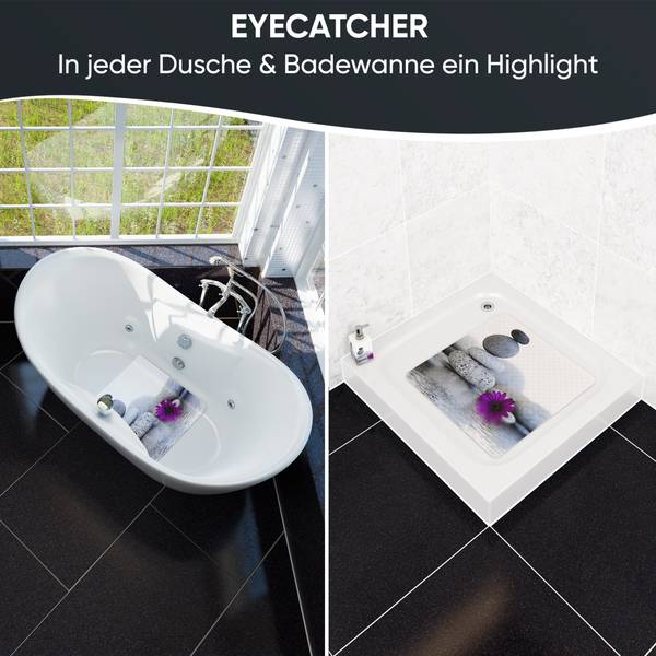 Badematte Energy Stones Schwarz - Grau - Violett - Polyester PVC - 53 x 1 x 53 cm