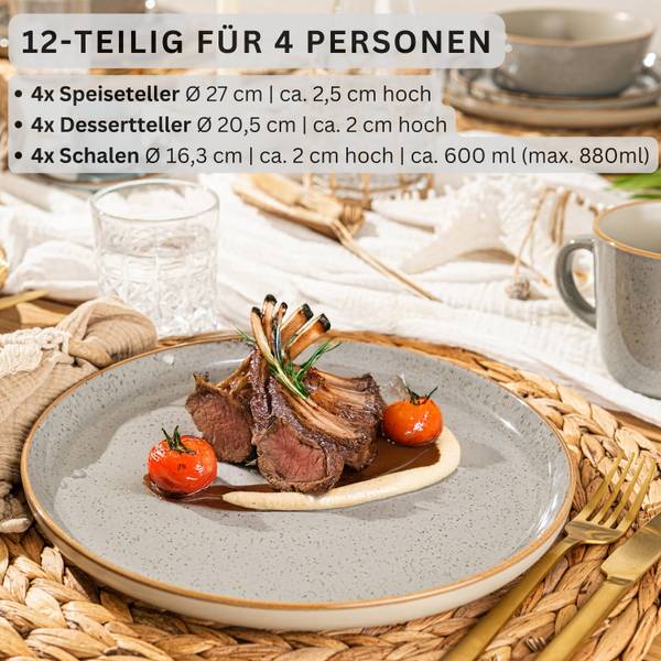 Tafelservice Rio Grau - Anzahl Teile im Set: 12