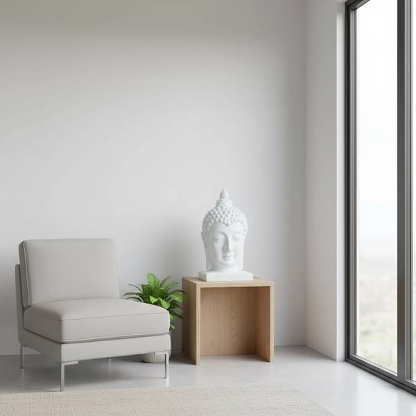 Buddha-Kopf 60 cm Weiß - Polyresin - 37 x 67 x 37 cm