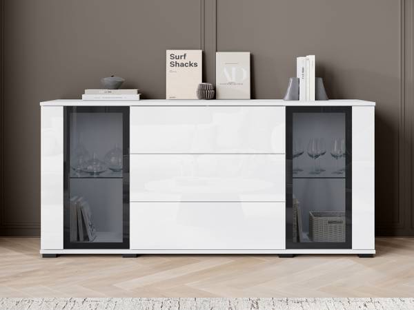 Sideboard Caro Glas Weiß - Weiß