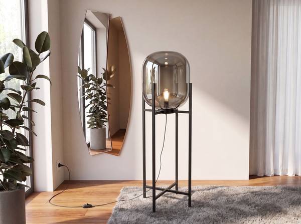 Stehleuchte Rauchglas-Spiegel Schwarz - Grau - Edelstahl - Klarglas - Rauchglas - 45 x 140 x 45 cm