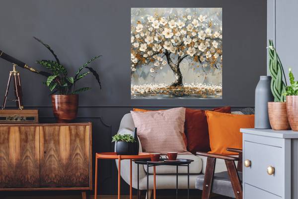 WANDTATTOO Baum Blumen Weiß - Polypropylen - 50 x 50 x 1 cm
