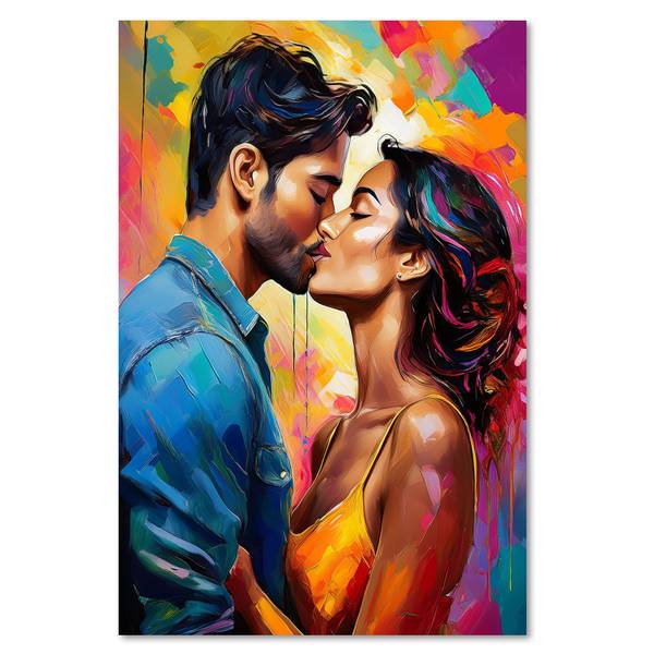 Tableau déco femme homme amour baiser 70 x 100 cm