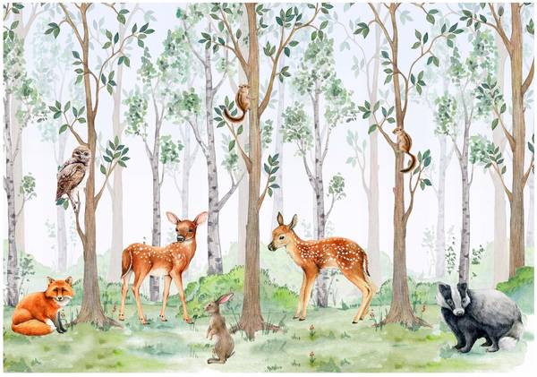 Vlies Fototapete Kinderzimmer Wald Tiere 400 x 280 cm