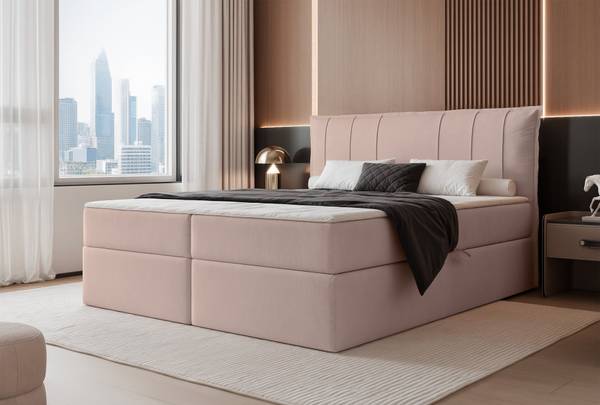 Boxspringbett MOLY Beige - Samt - 140 x 115 x 210 cm