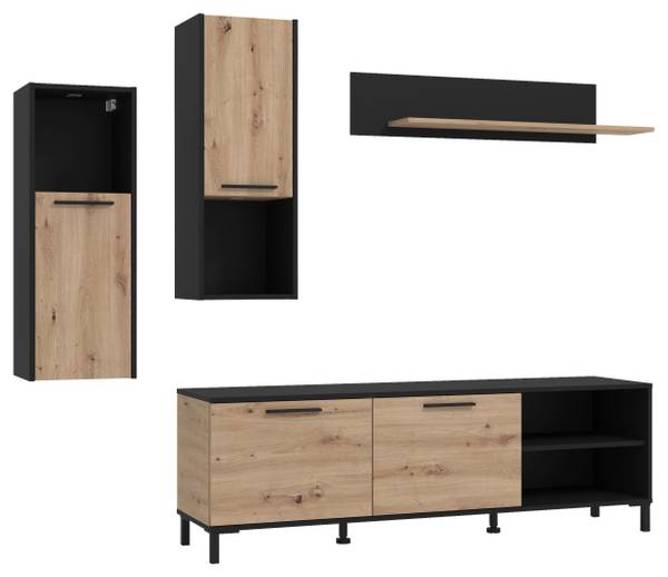 Wohnwand ADRIA Schwarz - Braun - Holzwerkstoff - 260 x 180 x 40 cm