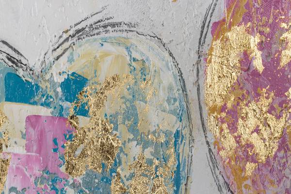 Acrylbild Handgemalt Herz Jec Gold - Baumwollstoff - 150 x 50 x 4 cm