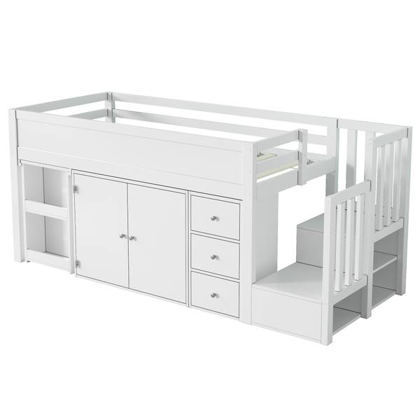 Hochbett BB3564 Weiß - Massivholz - 95 x 111 x 250 cm