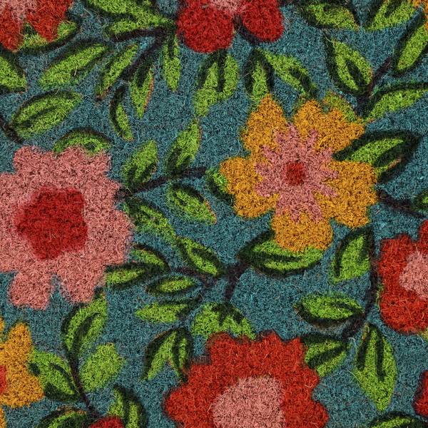 Deurmat bloemen blauw - groen - rood - natuurvezel - kunststof - 50 x 2 x 40 cm