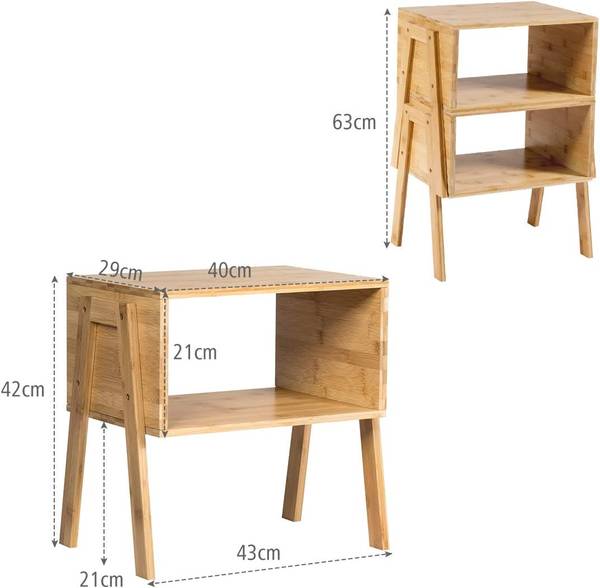 Table de Chevet HW61736(lot de 2) Noir - Bambou - 29 x 42 x 43 cm