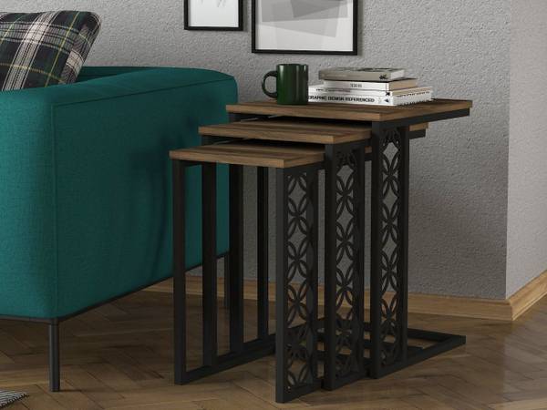 Beistelltisch 3er Set Metall Klark Braun - Holzwerkstoff - 43 x 62 x 45 cm