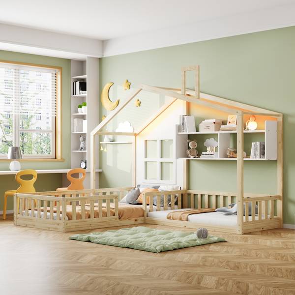 Kinderbett HomeyGLOW Ⅰ Braun - Holzwerkstoff - 205 x 174 x 242 cm