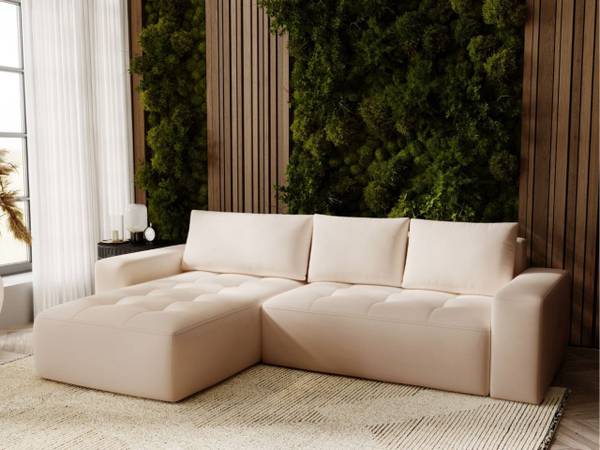 Ecksofa PORTLAND Beige - Armlehne beidseitig montierbar - Ecke davorstehend links - Ottomane davorstehend links