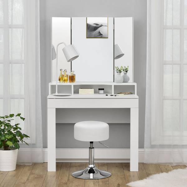 Schminktisch Hocker Tonia Weiß - Kunstleder - 39 x 64 x 39 cm