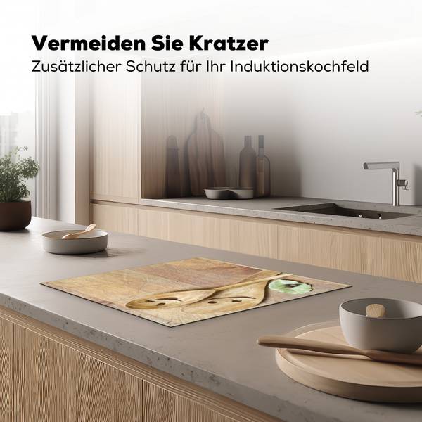HERDABDECKPLATTE Lachende Löffel Braun - Vinyl - 59 x 52 x 1 cm