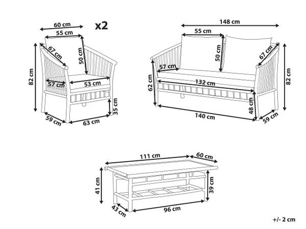 Loungeset MAGGIORE 11-delig bruin - wit - bamboe - 148 x 56 x 67 cm