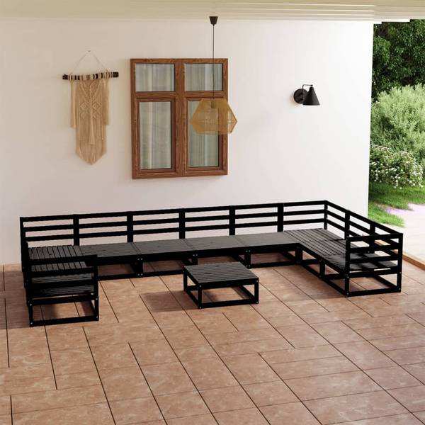 Loungeset 3009778-1 set van 11 zwart - grenenhout - 70 x 30 x 70 cm
