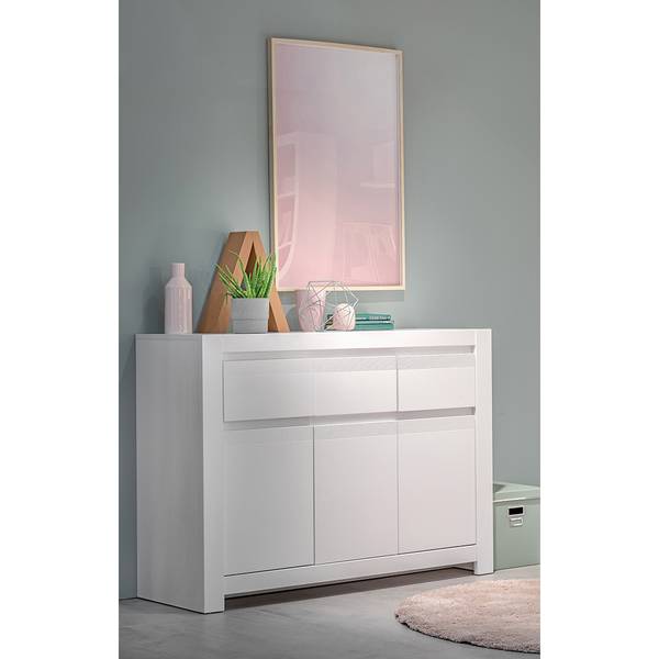 Sideboard NAVA-129-3 Weiß - Holzwerkstoff - 130 x 92 x 42 cm