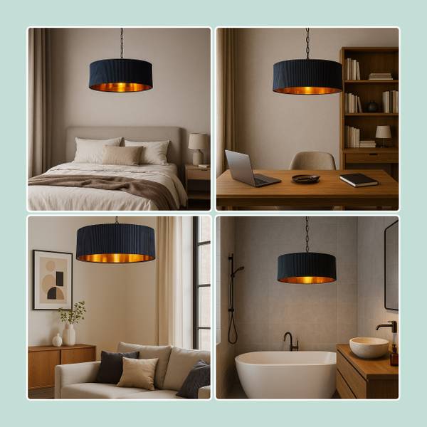 Hängelampe mit Stoffschirm Schwarz - Eisen - 40 x 100 x 40 cm