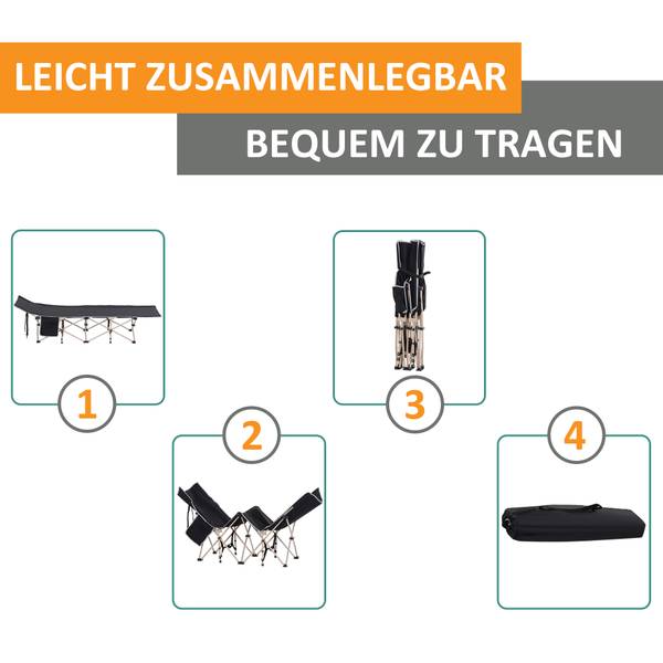 Campingbett A20-116BK Schwarz - Metall - 68 x 52 x 190 cm