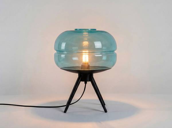 Tischlampe 8095 Blau - Edelstahl - Farbglas - 29 x 35 x 29 cm