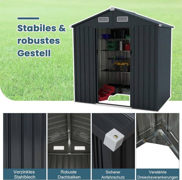 Gartenhaus SF6447SD+DE Schwarz - Metall - 129 x 197 x 182 cm