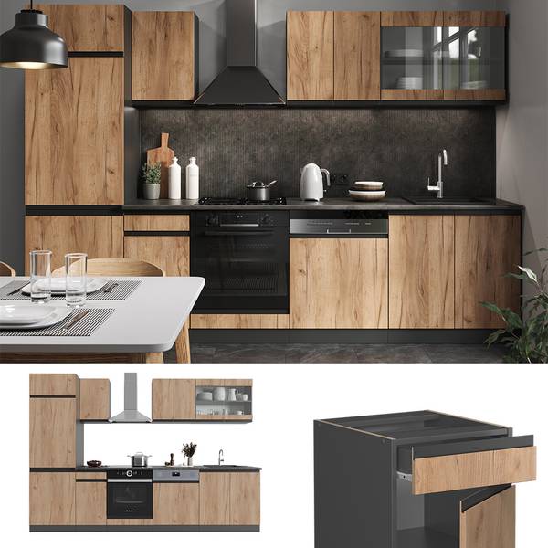 Küchenzeile R-Line 42942 Braun - Grau - Holzwerkstoff - 300 x 207 x 60 cm