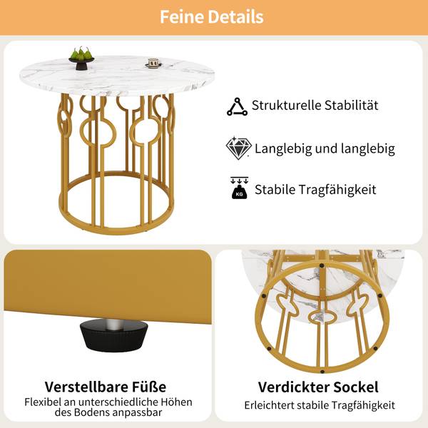 Esstisch Brigvens Gold - Weiß - Holzwerkstoff - Metall - 14 x 76 x 100 cm