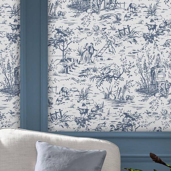 Vliestapete Toile de Jouy Blau