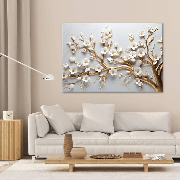 Wandbild baum mit blättern in 3d 90 x 60 cm