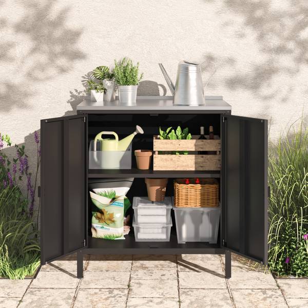 Outdoor Schrank Bolognano Schwarz - Edelstahl - Stahl - 80 x 92 x 50 cm
