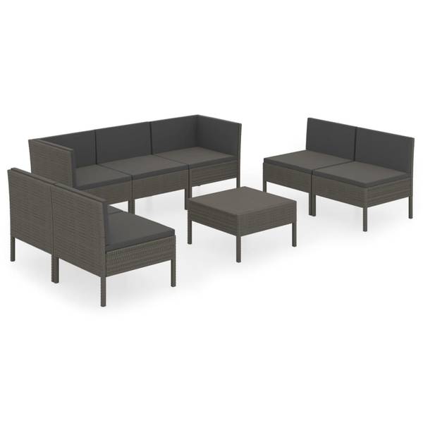 Garten-Lounge-Set 3094358 8-teilig Grau - Polyrattan - 60 x 35 x 60 cm