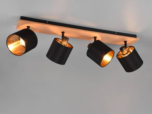 Deckenspot 4flammig Schirm Schwarz-Gold Schwarz - Strukturstoff - 70 x 19 x 18 cm