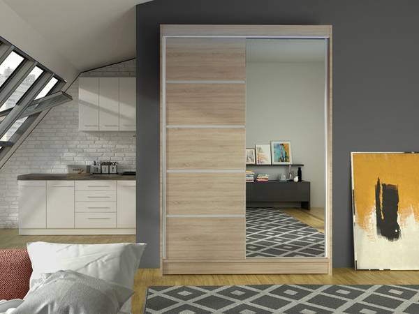 Kleiderschrank Lino III mit LED Eiche Sonoma Dekor