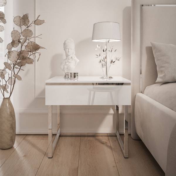 Nachttisch AURORA Silber - Weiß - Holzwerkstoff - 48 x 45 x 38 cm