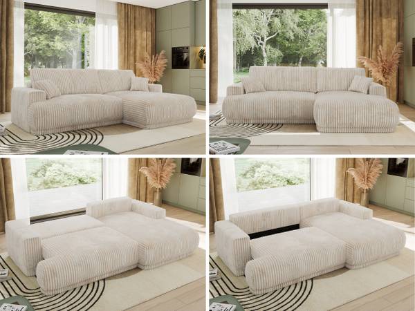Ecksofa RINA L Beige - Ecke davorstehend rechts - Schlaffunktion davorstehend rechts - Cord - Polyester
