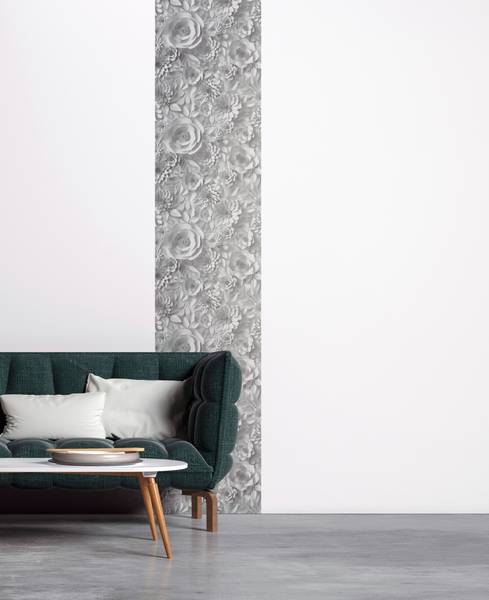 Selbstklebende Tapete Sculpted Bloom SK Grau - Weiß - Fleece - Vinyl - 52 x 250 x 1 cm