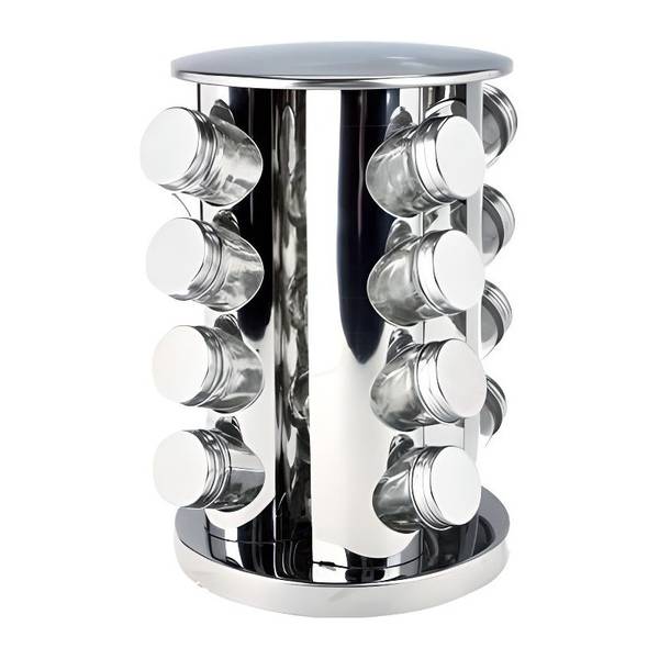 Drehgestell für 16 Gewürzdosen BASIC Silber - Glas - 19 x 28 x 19 cm