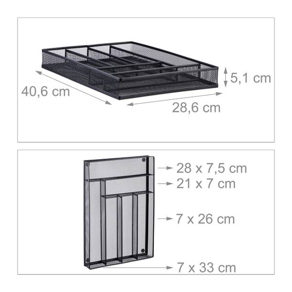 Bac à couverts treillis métal Noir - Acier - 29 x 6 x 41 cm