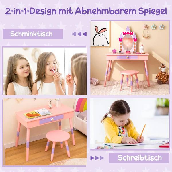 Houten kaptafelset TK32322BUNL roze - plaatmateriaal op houtbasis - 39 x 102 x 74 cm