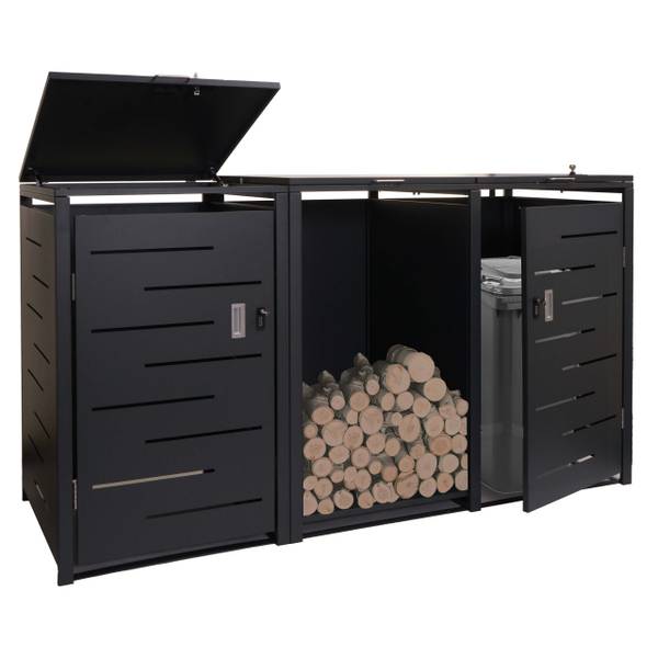 Mülltonnenverkleidung E83-B (2er) Grau - Stahl - 198 x 117 x 82 cm