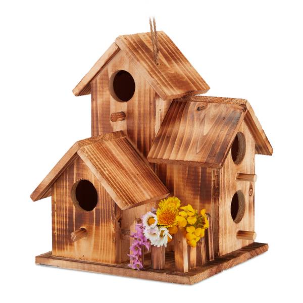 Vogelhaus mit 3 Häusern Braun - Holzwerkstoff - 20 x 34 x 19 cm