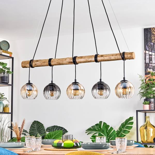 Pendelleuchte Cesaro Braun - Grau - Holzwerkstoff - Metall - 34 x 150 x 100 cm
