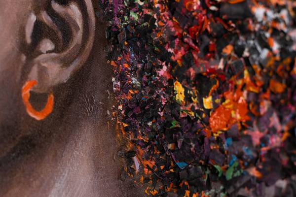 Acrylbild Handgemalt Frau Lug Schwarz - Baumwollstoff - 60 x 90 x 4 cm