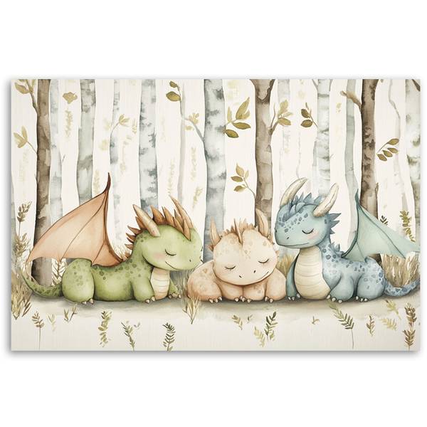 Wandbild kleine drachen tiere im wald 120 x 80 cm