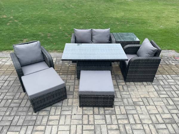 Garten-Essgruppe Fritz (7er-Set) Grau - Webstoff - Polyresin - 69 x 79 x 124 cm