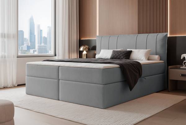 Boxspringbett MOLY Grau - Samt - 180 x 115 x 210 cm