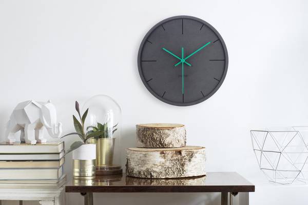 Horloge murale design Ardoise Pure Noir - Bois manufacturé - 30 x 30 x 1 cm