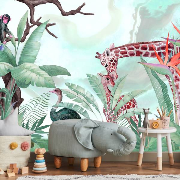 Papier Peint Animaux Sauvages Plantes 90 x 60 x 60 cm
